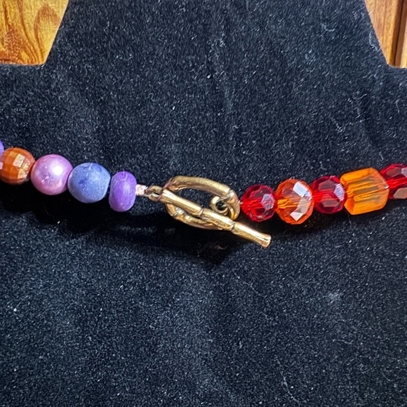 Chunky Mixed Media Heart Glass Acrylic Beaded Necklace - Picture 4 of 4